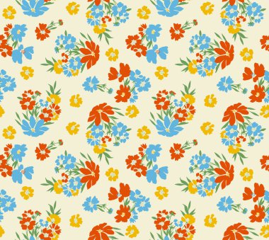 Japanese Pretty Garden Bouquet Vector Seamless Pattern