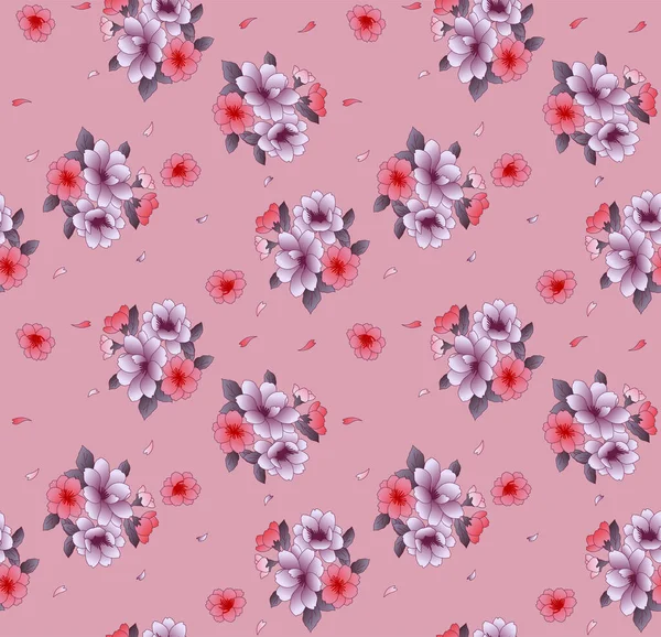 Japanese Sweet Flower Bouquet Vector Seamless Pattern — Image vectorielle