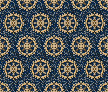 Japon Lüks Çiçek Çemberi Motif Vektörü Kusursuz Desen