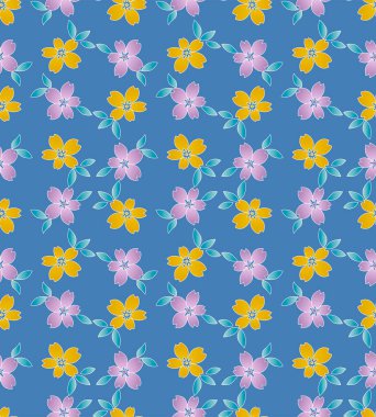 Japanese Sweet Pretty Flower Leaf Vector Seamless Pattern