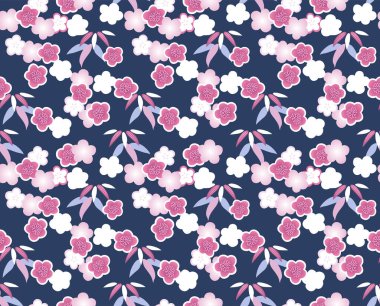 Japon Kiraz Çiçeği Sonbahar Vektörü Kusursuz Desen