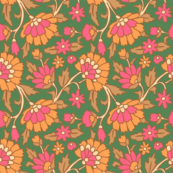 Japanese Colorful Vine Flower Vector Seamless Pattern Vector Graphics
