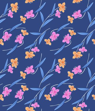 Japon Tatlı Çiçek Yaprak Vektörü Kusursuz Desen