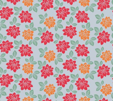 Japon Renkli Çiçek Yaprak Vektörü Kusursuz Desen