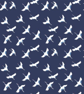 Japon Turna Kuşu Uçan Vektör Kusursuz Desen