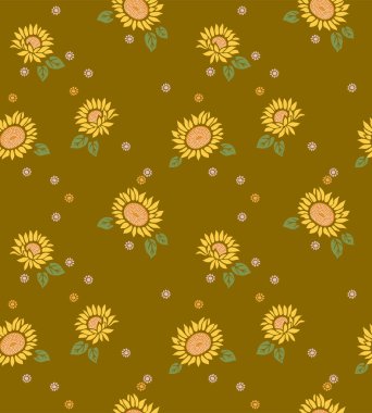 Japon Güneş Çiçeği Sonbahar Vektörü Kusursuz Desen