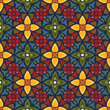 Japon Yıldız Çiçeği Mozaik Vektörü Kusursuz Desen