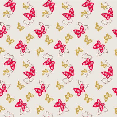 Japon Çiçek Kelebeği Vektörü Kusursuz Desen