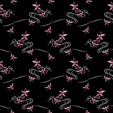 Japon Pembe Çiçek Rüzgarı Akış Vektörü Kusursuz Desen