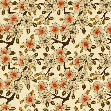 Japon Güzel Çiçek Yaprak Vektörü Kusursuz Desen