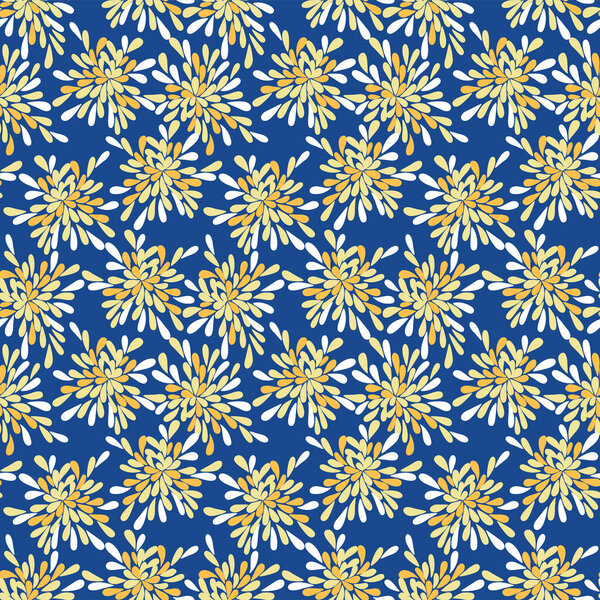 Japanese Firework Bloom Vector Seamless Pattern