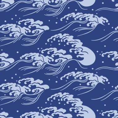 Japon Tsunamisi Fırtına Dalgası Vektörü Kusursuz Desen