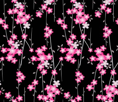 Japon Kiraz Çiçeği Şubesi Çizgili Vektör Kusursuz Desen