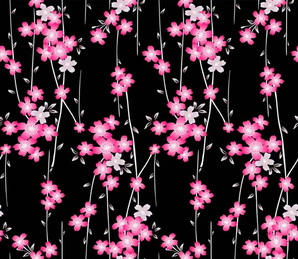 Japon Kiraz Çiçeği Şubesi Çizgili Vektör Kusursuz Desen