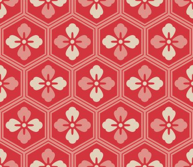 Japon Altıgen Çiçek Vektörü Kusursuz Desen