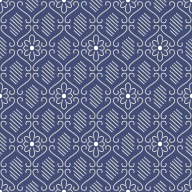 Japon Curl Hattı Çiçek Elmas Vektörü Kusursuz Desen