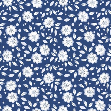 Japon Yuvarlak Çiçek Yaprak Vektörü Kusursuz Desen