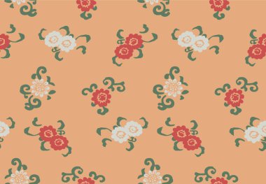 Japon Çiçeği Kıvrımlı Yaprak Vektörü Kusursuz Desen