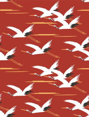 Japon Uçan Balıkçıl Vektör Kusursuz Desen