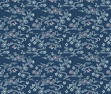 Japon Çiçeği Girdabı Nehir Vektörü Kusursuz Desen