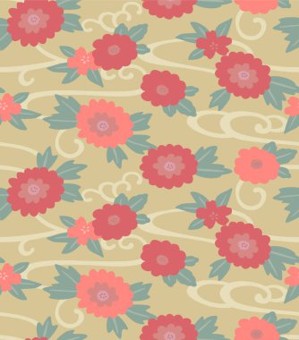 Japon Çiçeği Yaprak Akımı Hattı Vektörü Kusursuz Desen