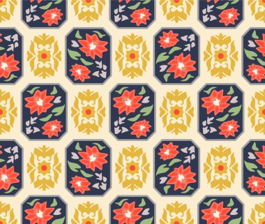 Japon Çiçekli Döşeme Damalı Vektörsüz Desen