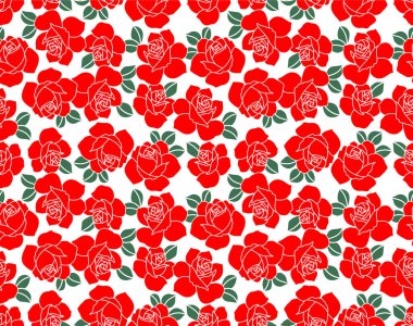 Japon Kırmızı Gül Vektörü Kusursuz Desen