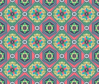 Japon Renkli Çiçek Elmas Döşeme Vektörü Kusursuz Desen