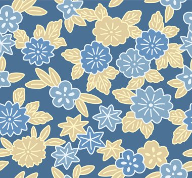 Japon Güzel Çiçek Yaprak Vektörü Kusursuz Desen