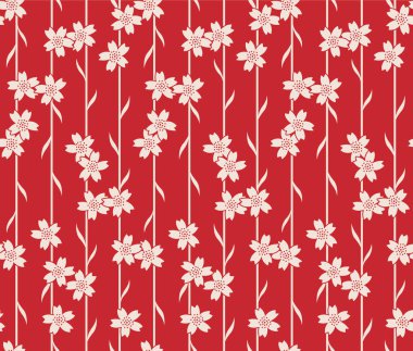 Japon Çiçek Yaprağı Çizgili Vektör Kusursuz Desen