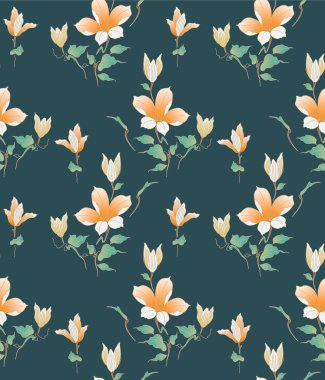 Japon Lüks Çiçek Yaprak Vektörü Kusursuz Desen