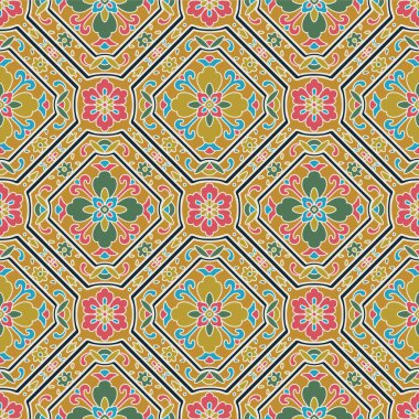 Japon Renkli Çiçek Elmas Vektörü Kusursuz Desen