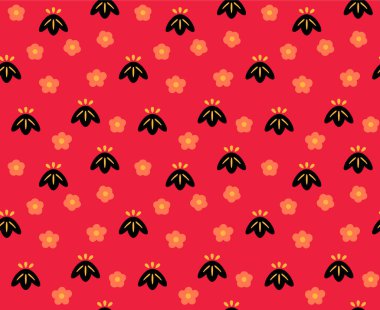 Japon Şirin Yaprak Çiçeği Motif Vektörü Kusursuz Desen