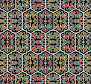 Japon Lüks Çiçek Altıgen Vektörü Kusursuz Desen