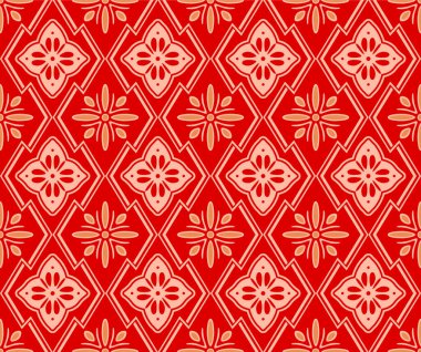 Japon Çiçeği Zigzag Elmas Vektörü Kusursuz Desen