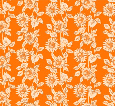 Japon Romantik Ayçiçeği Vektörü Kusursuz Desen