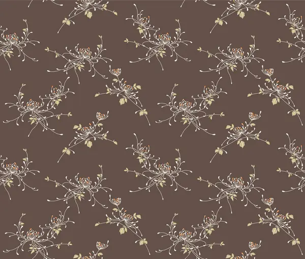 Japon Kasımpatı Çiçek Dalları Vektörü Kusursuz Desen