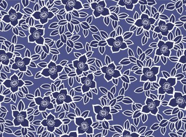 Japon Bahçe Çiçeği Yaprak Vektörü Kusursuz Desen