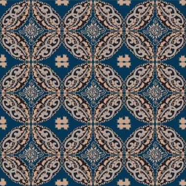 Japon Lüks Çiçek Mozaik Vektörü Kusursuz Desen