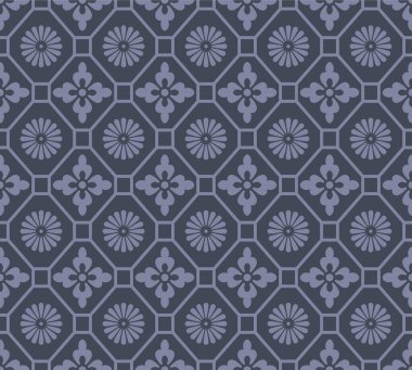 Japon Sekizgen Çiçeği Mozaik Vektörü Kusursuz Desen