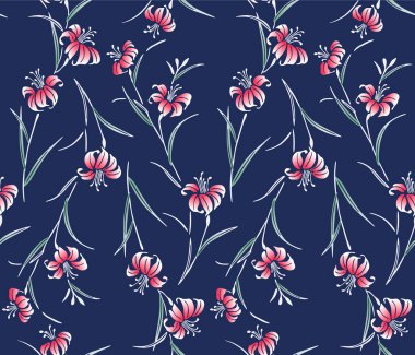 Japon Tatlı Bahçe Çiçeği Vektörü Kusursuz Desen