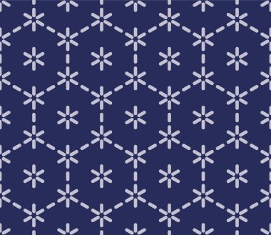 Japon Şirin Altıgen Hattı Çiçek Vektörü Kusursuz Desen