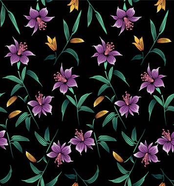 Japon Bahçe Çiçeği Yaprak Vektörü Kusursuz Desen