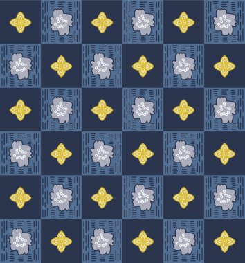 Japon Yıldız Çiçekli Damalı Vektörsüz Desen