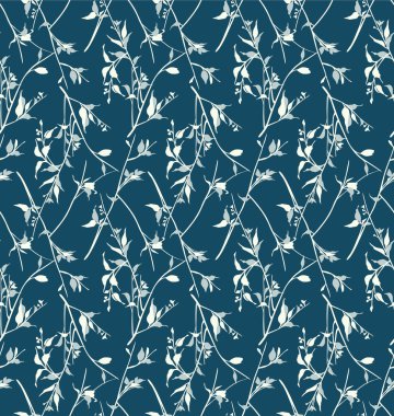 Japon Romantik Çiçek Dalları Vektörü Kusursuz Desen