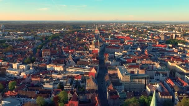 Top View City Center Augsburg Ulrich Church — Stockvideo