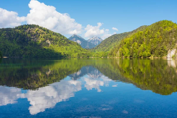 Alpsee Schawngau, Almanya, Bavyera. Alplerde göl manzarası