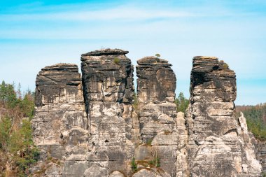 Location Saxon Switzerland national park, Bastei bridge, East Germany, Europe.