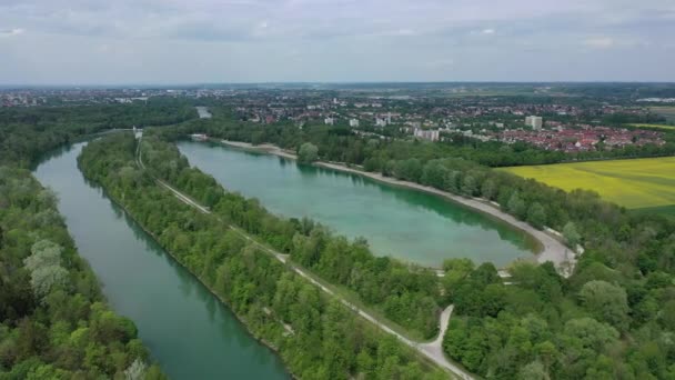 Kuseesjön Och Lech Floden Augsburg — Stockvideo