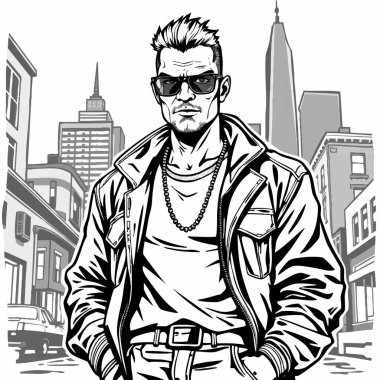 GTA tarzında siyah ve beyaz vektör sanatı